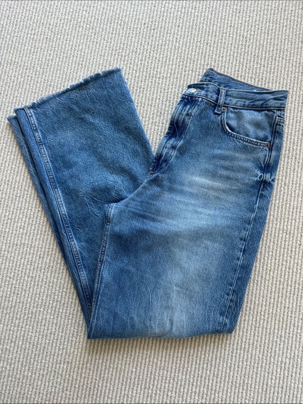 Zara high waisted raw hem straight leg Jean